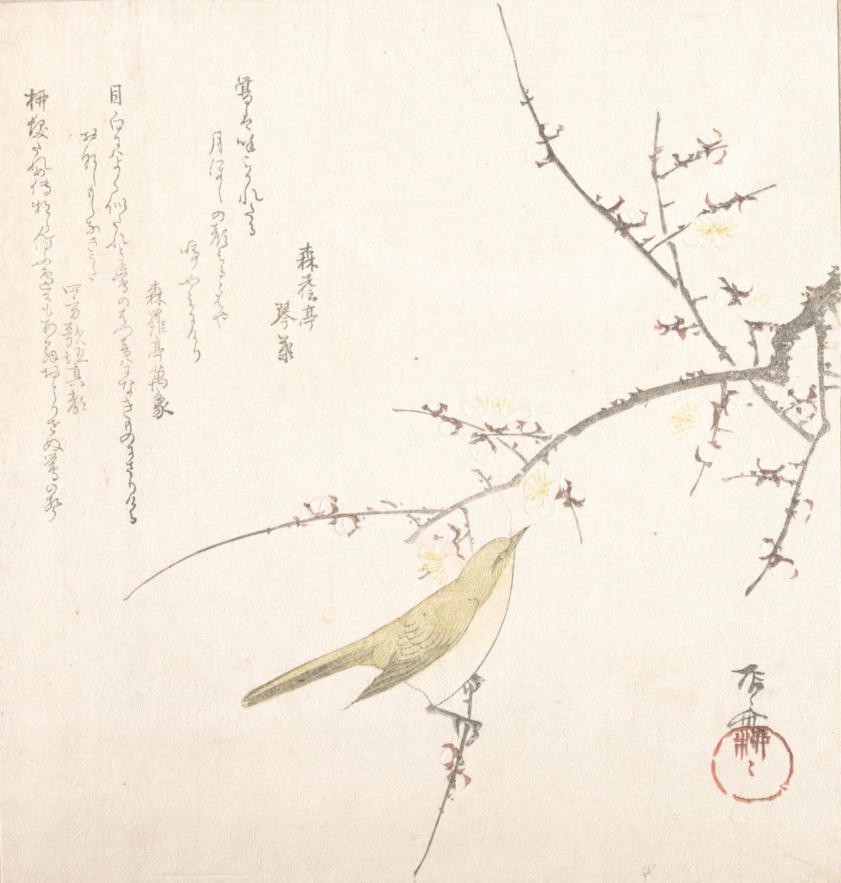 Uusikuu, satakieli luumun oksalla, 1800-luku, 1800-luku. tekijältä Shinsai