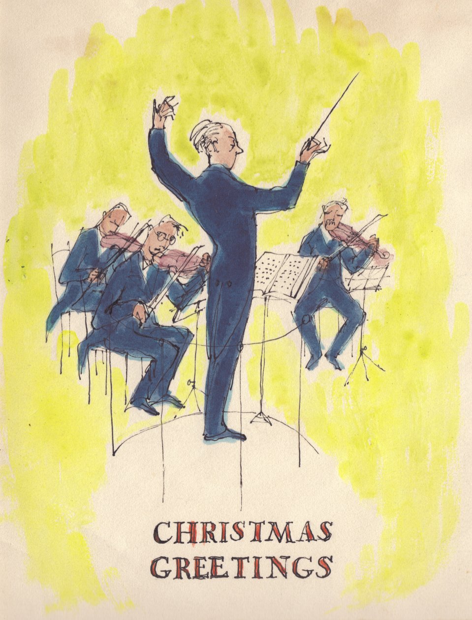 Kapellimestari ja orkesteri, joulukortti, 1952. tekijältä Shirley Markham