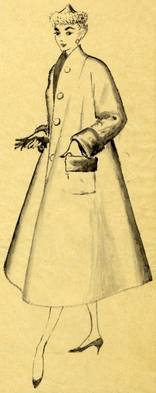 Nainen pölytakissa ja terähatussa, n. 1952. tekijältä Shirley Markham