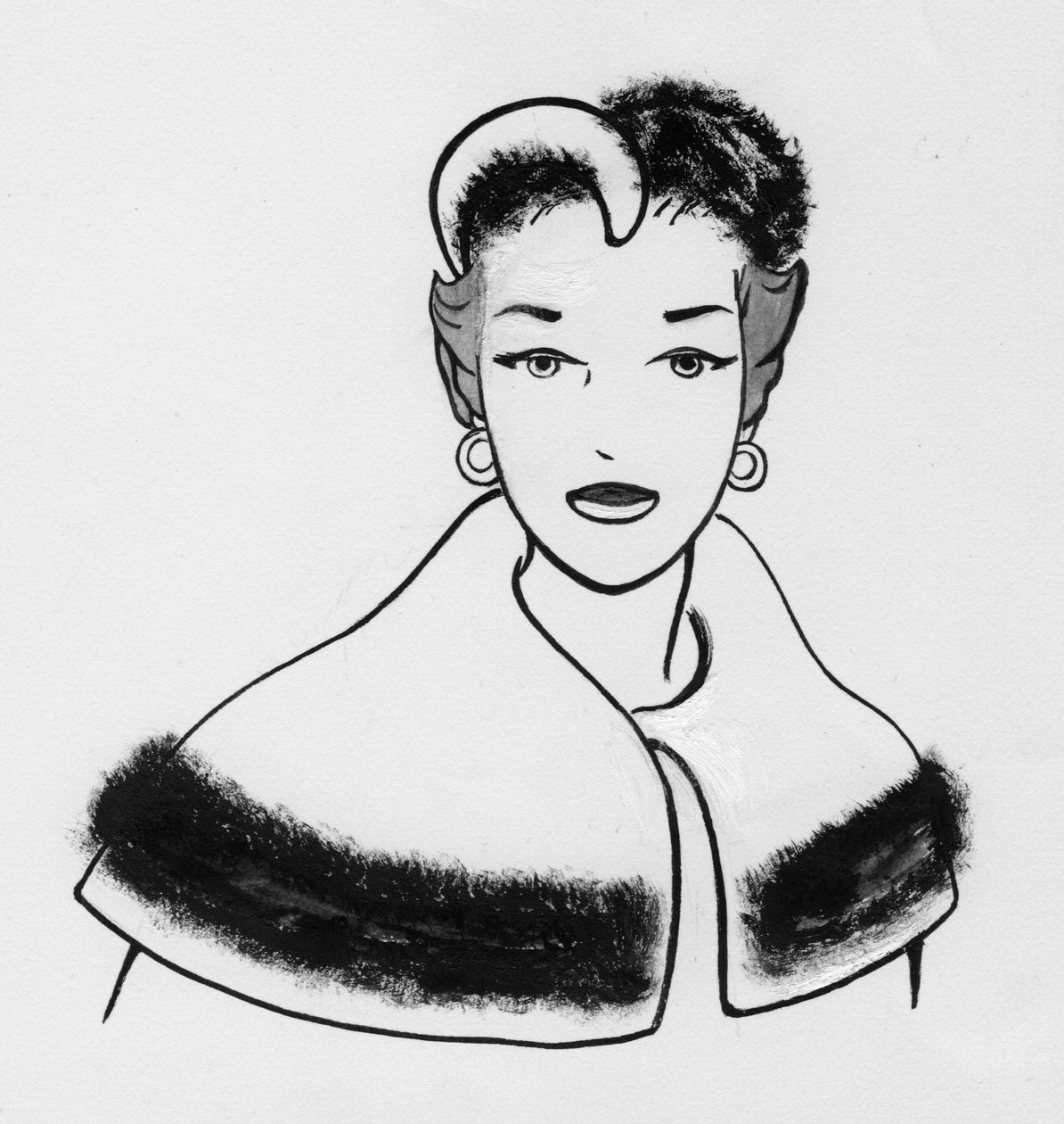 Nainen, jolla on turkisviitta ja yhteensopiva hattu, c1950. tekijältä Shirley Markham