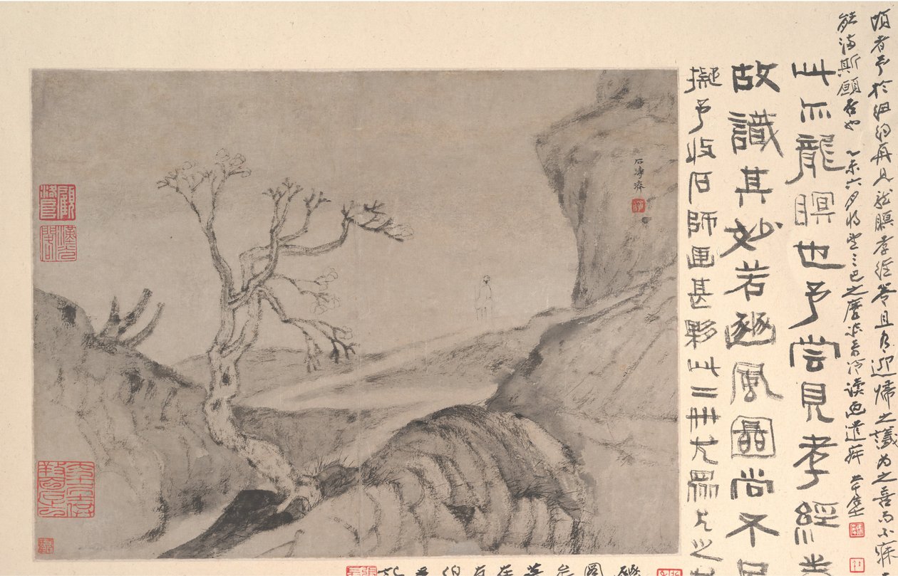 Maisema figuurilla, n. 1678. tekijältä Shitao