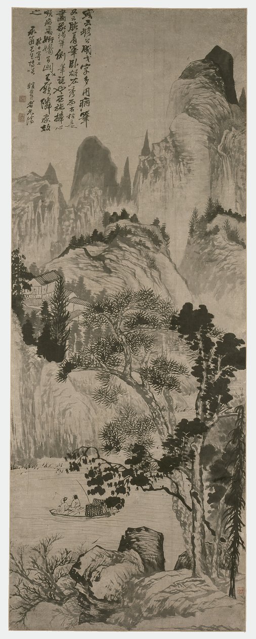 Maisema Yongwengille, Qing-dynastia, noin 1687-90 (muste paperille). tekijältä Shitao Daoji