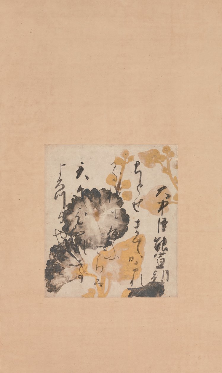 Onakatomi Yoshinobu runo hollyhocks - pohjamaalauksella , 1600 - luvun alku tekijältä Shokado Shojo