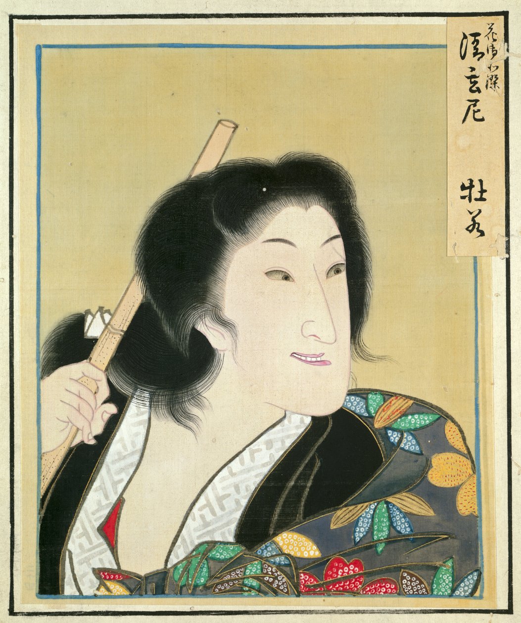 Lehti näyttelijämuotokuvien albumista, c. 1790-1810. tekijältä Shorakusai