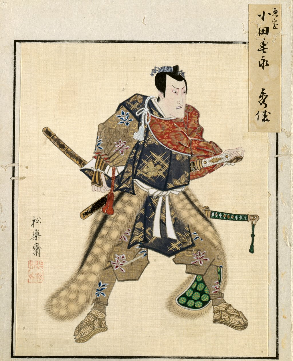 Lehti näyttelijämuotokuvien albumista, c. 1790-1810. tekijältä Shorakusai