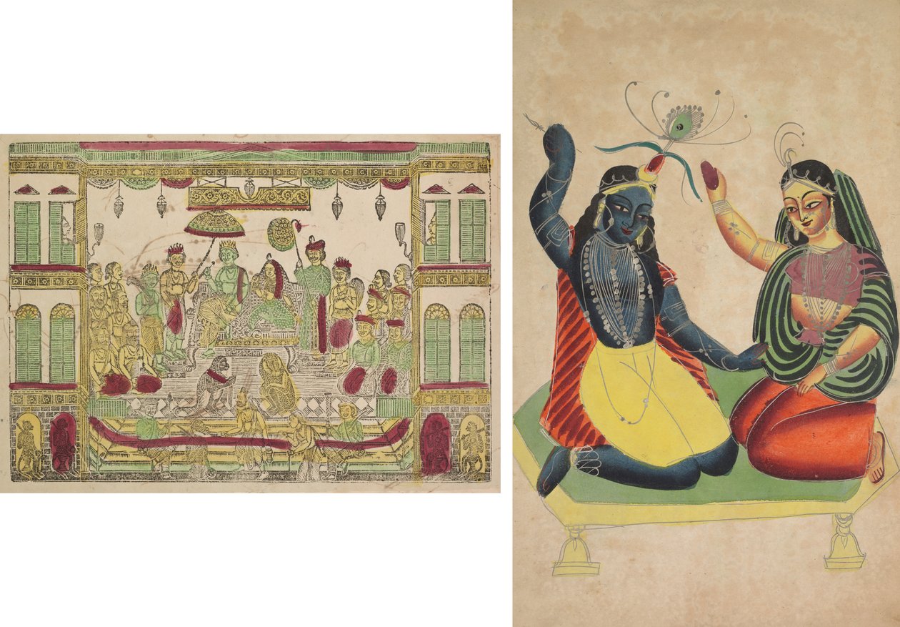 Rama ja Sita kuninkaallisessa palatsissa (recto); Radha ja Krishna (käänteinen) tekijältä Shri Gobinda Chandra Roy