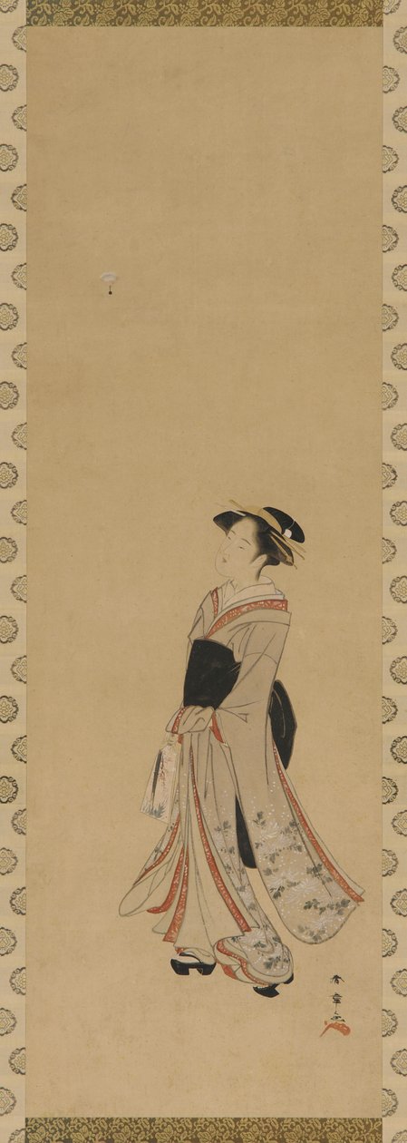 Battledorea ja sulkapalloa soittava tyttö, Edo-kausi, 1700-luku. tekijältä Shunsho