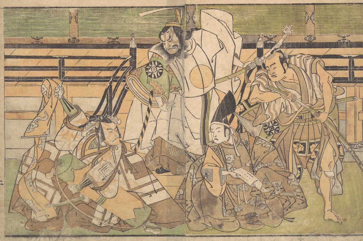Neljä näyttelijää tunnistamattomissa rooleissa, 1700-luvun loppu. tekijältä Shunsho