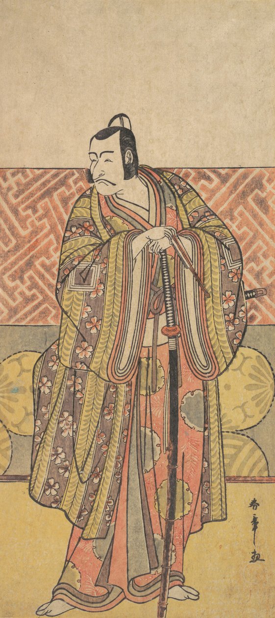 Ichikawa Danjuro V: Kudo Suketsune, rikkaasti pukeutunut, miekkaansa nojaten, 1700-luvun loppu. tekijältä Shunsho