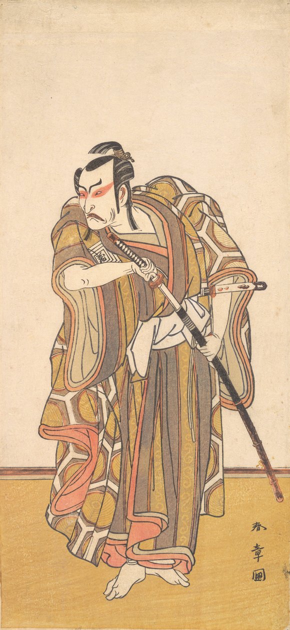 Ichikawa Danzo III miekkaa piirtävänä samuraina, n. 1772. tekijältä Shunsho