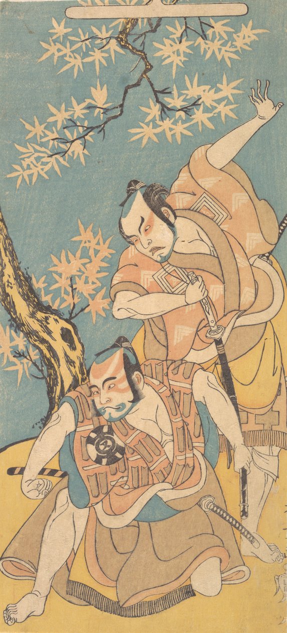 Kohtaus draamasta Otokoyama Yunzei Kurabe, 12. kuukausi, 1768. tekijältä Shunsho
