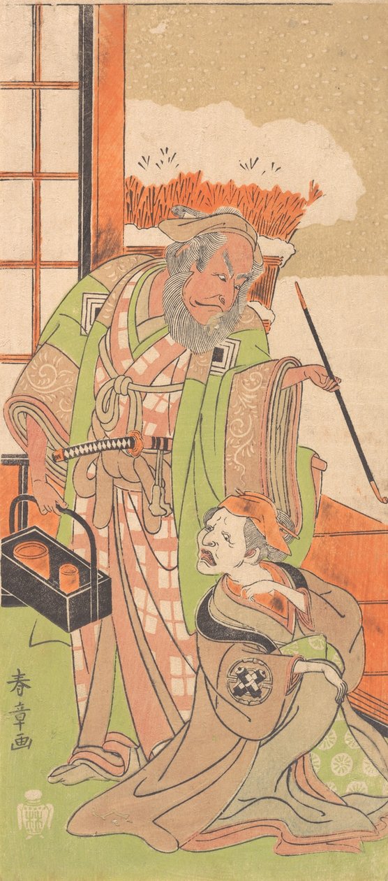 Kohtaus Kawaranu Hana Sakae Hachinoki -draaman toisesta näytöksestä, 12. kuukausi, 1769. tekijältä Shunsho
