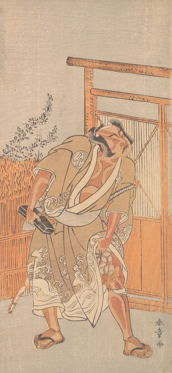 Näyttelijä 2. Nakamura Sukegoro miehenä, jolla on musta lakkapostilaatikko, n. 1774. tekijältä Shunsho