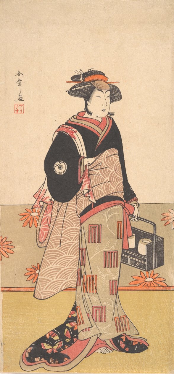 Näyttelijä Iwai Hanshiro IV naisena mustassa kimonossa, n. 1780. tekijältä Shunsho