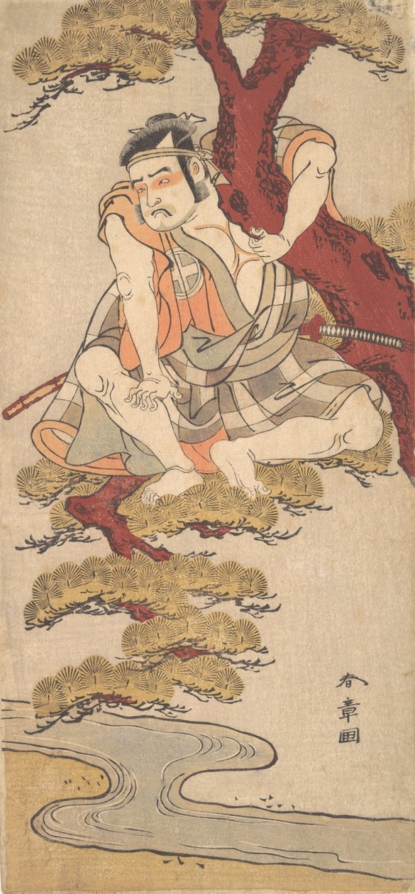 Näyttelijä Otani Hiroemon III katsomassa männyn oksilta..., n. 1775. tekijältä Shunsho