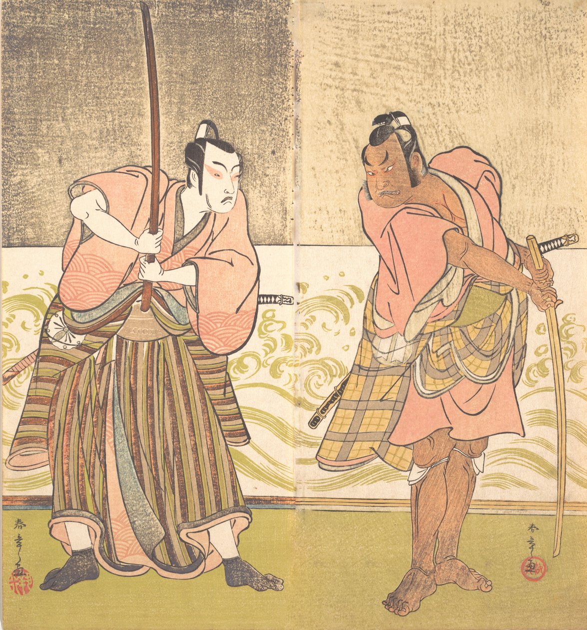 Näyttelijä Sakata Hangoro II ja näyttelijä Matsumoto Koshiro IV, 1700-luvun loppu. tekijältä Shunsho
