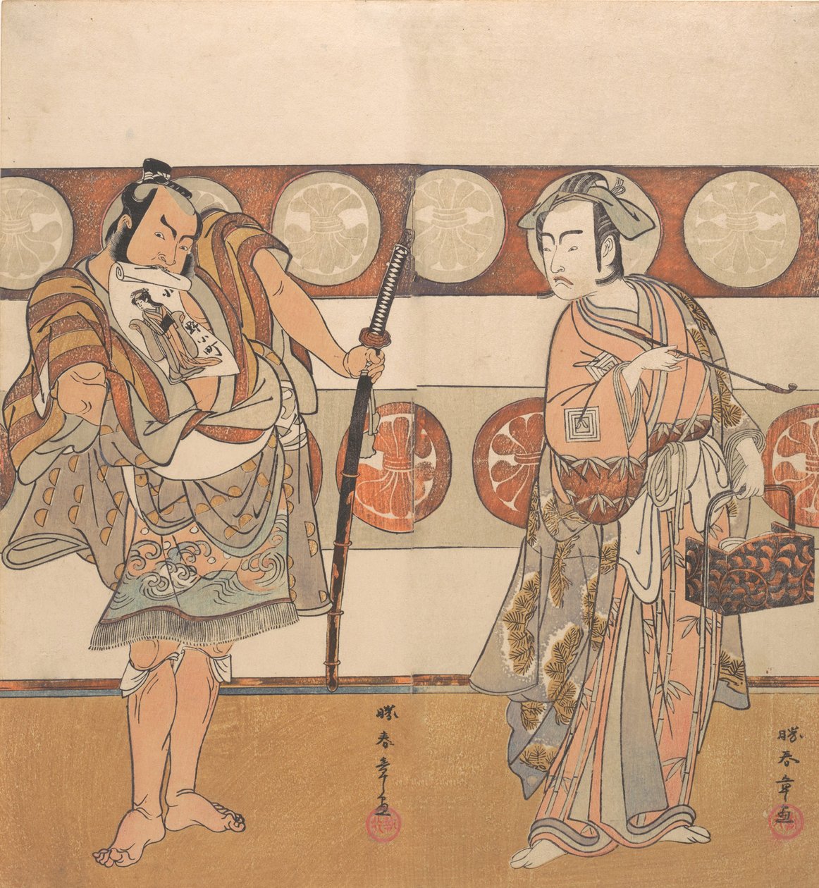 Näyttelijät Ichikawa Yaozo III ja Nakamura Sukegoro II, n. 1791. tekijältä Shunsho