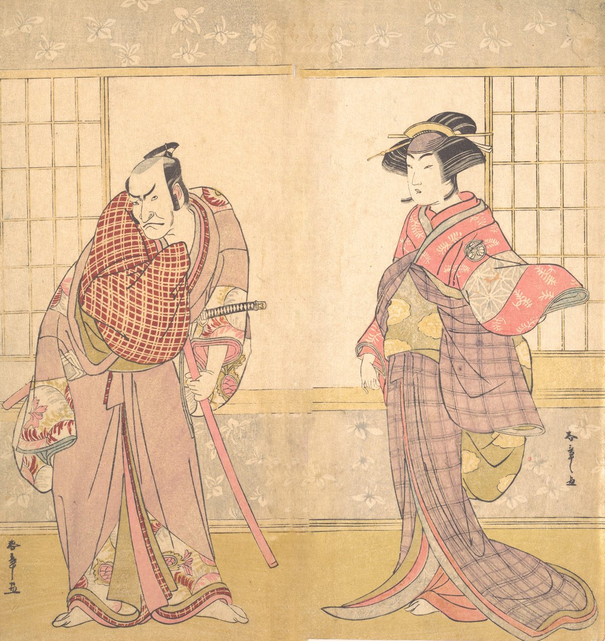 Viides Ichikawa Danjuro miehenä seisovana huoneessa, n. 1780. tekijältä Shunsho