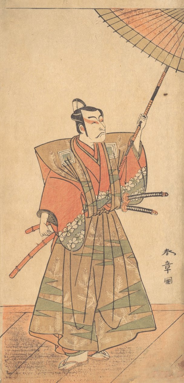 Viides Ichikawa Danjuro samuraina pukeutuneena seremonialliseen kamishimoon, luultavasti 1774. tekijältä Shunsho