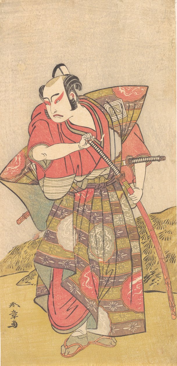 Toinen Ichikawa Yaozo Gaudy Kamishimoon pukeutuneena samuraina, luultavasti 1773. tekijältä Shunsho