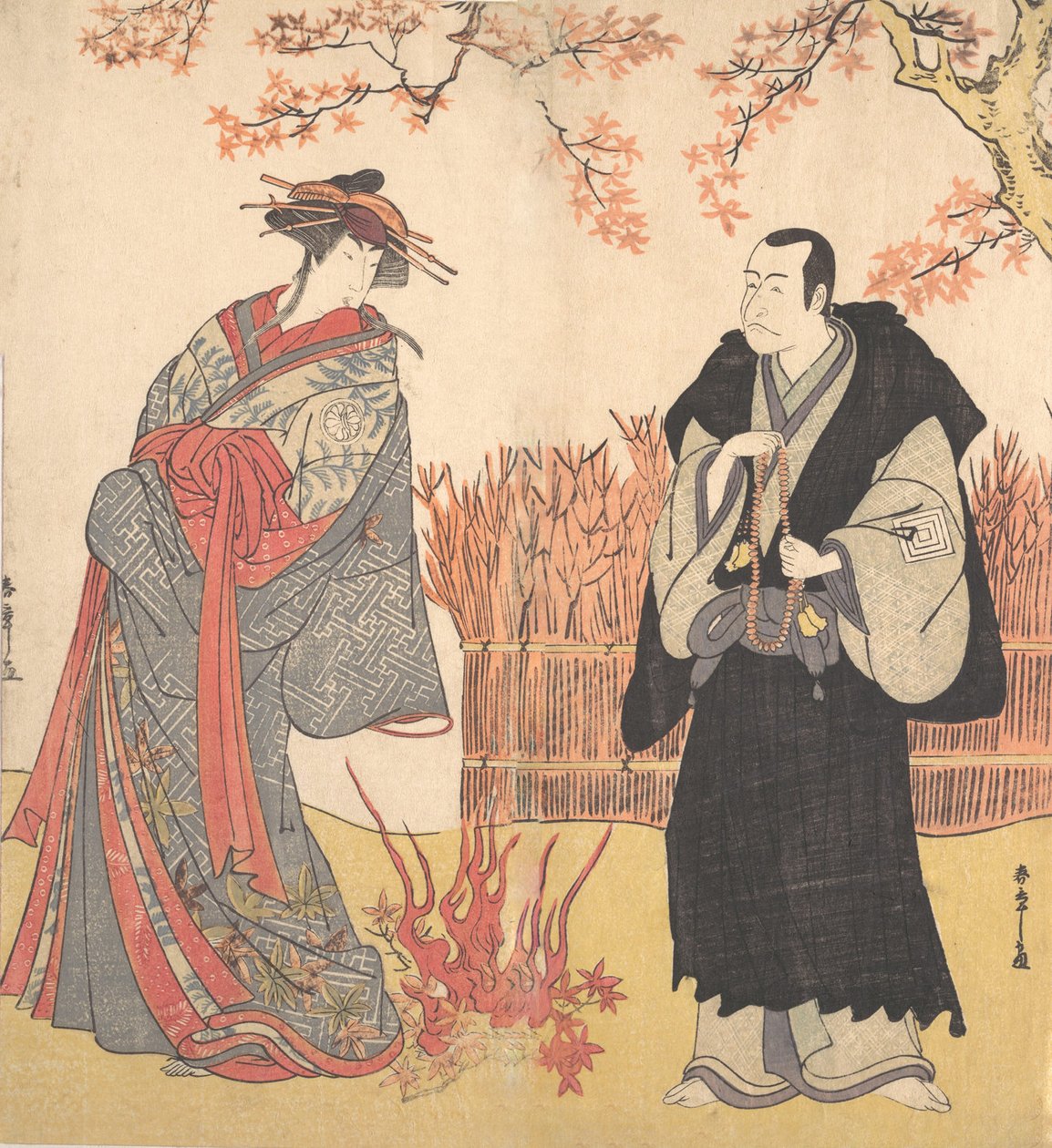 Toinen Segawa Tomisaburo korkeana kurtisaanina seisomassa huoneessa, n. 1785. tekijältä Shunsho