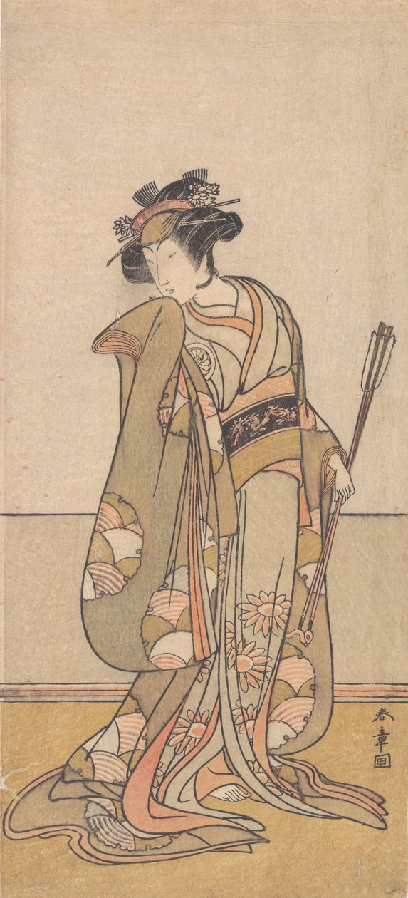 Kolmas Segawa Kikunojo oikealle kävelevänä naisena, 1774 tai 1775. tekijältä Shunsho