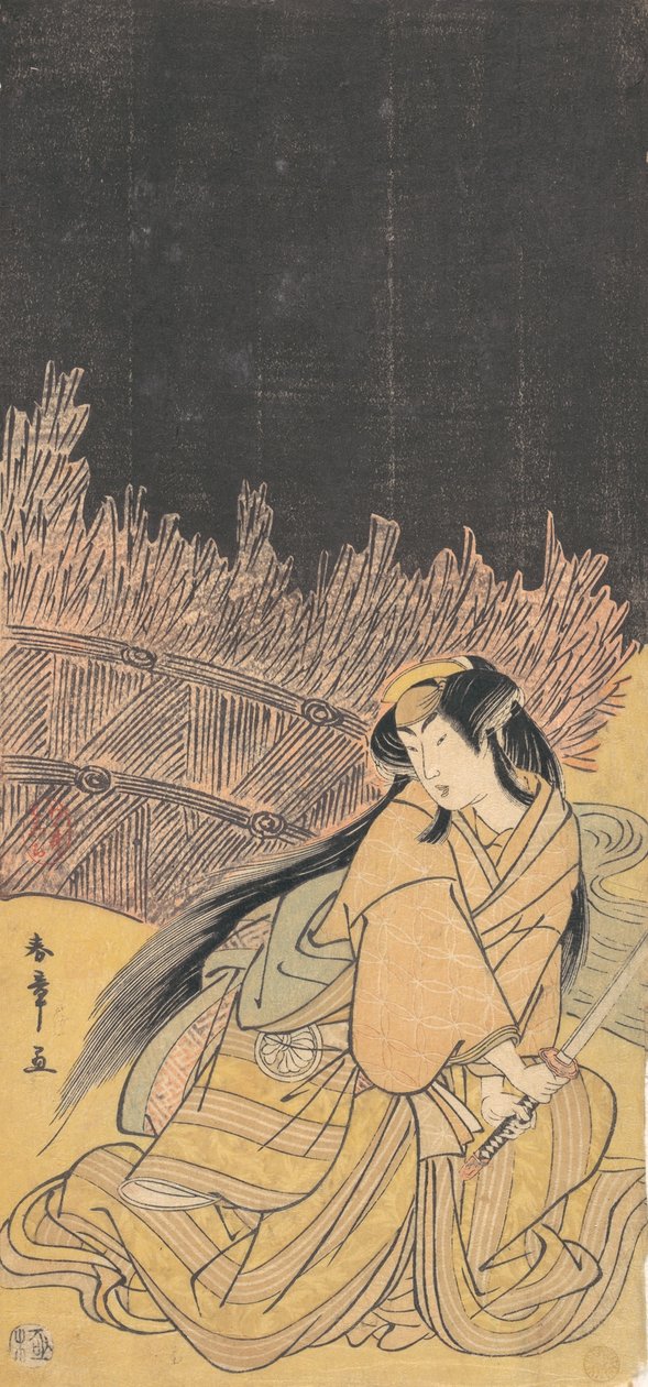 Kolmas Segawa Kikunojo naisena kyykistävässä asennossa, 1778. tekijältä Shunsho