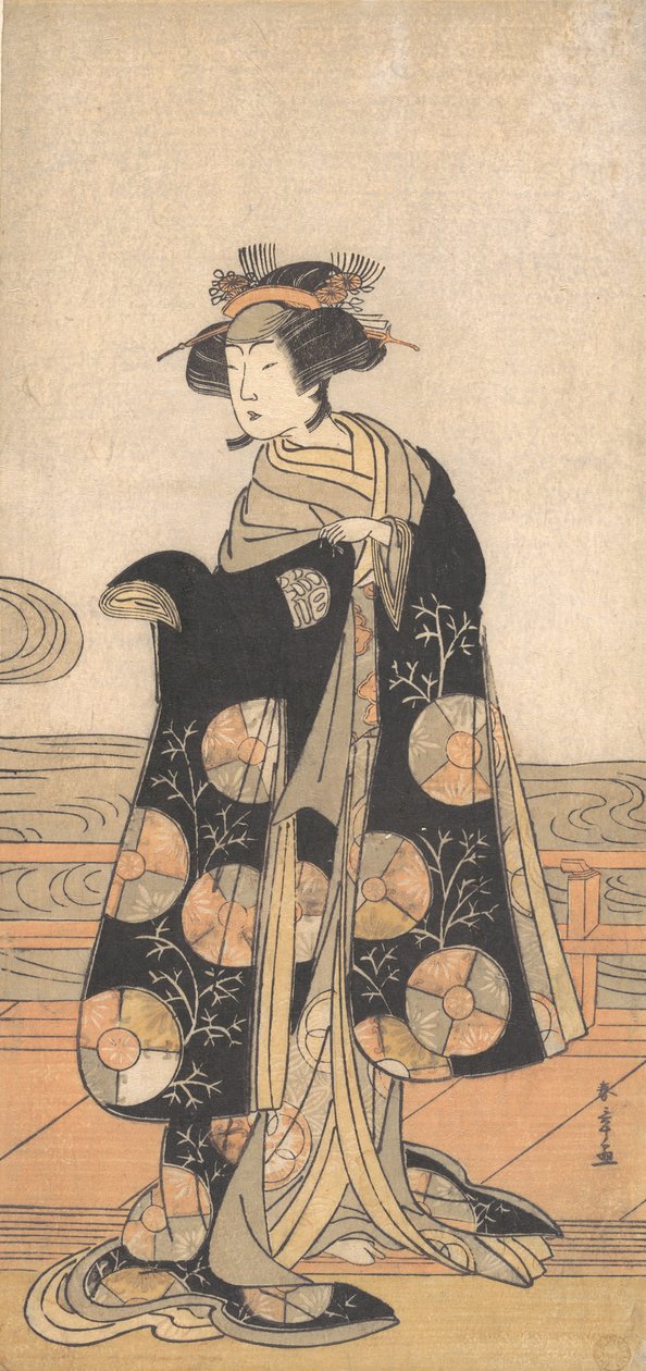 Yoshizawa Iroha naisena seisomassa Engawassa talon rannalla, n. 1778. tekijältä Shunsho
