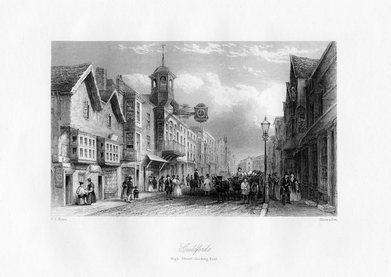 Guildford High Street, Guildford, Surrey, 1800-luku. tekijältä Shury and Son
