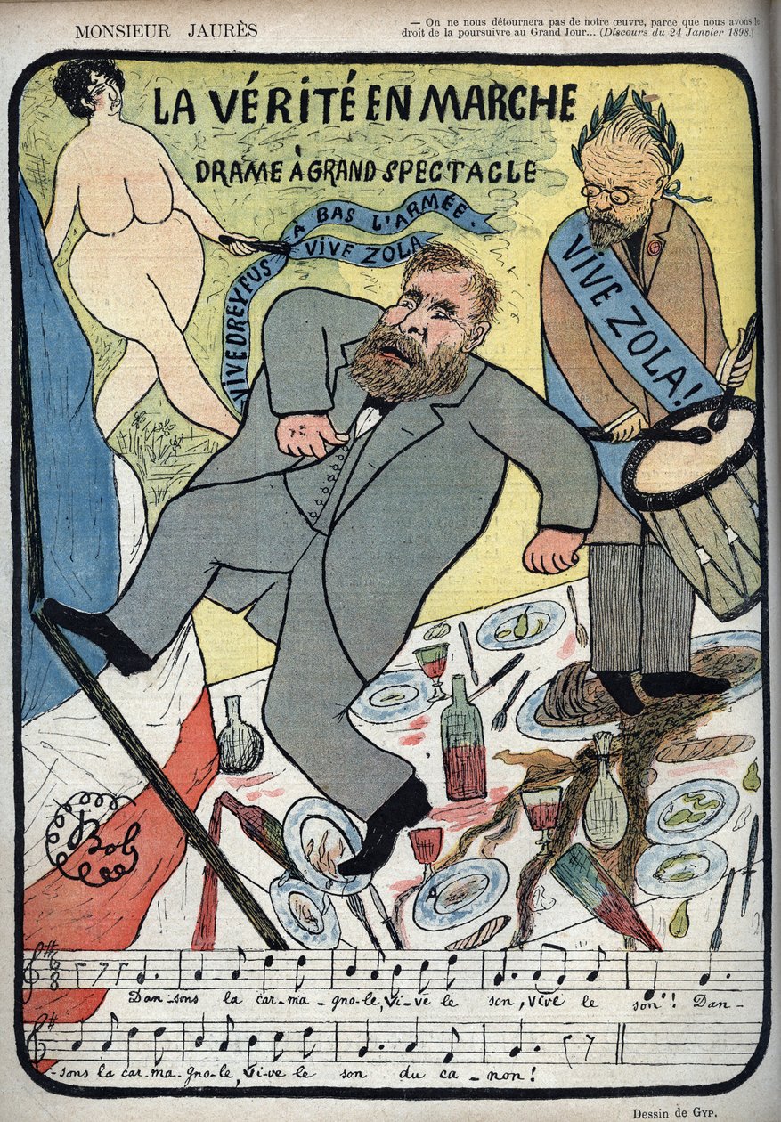 Dreyfusin tapaus - Monsieur Jaures - La Verite en marche, draama suuri spektaakkeli - elävä Dreyfus, Vive Zola, bas l