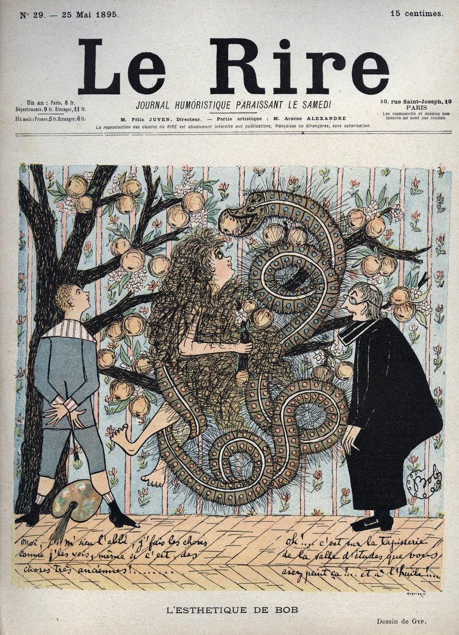 Eeva ja käärme: "Bobin estetiikka" - Gypin humoristinen piirustus (Sibylle Gabrielle Marie Antoinette Riquetti de Mirabeau, Martel de Janvillen kreivitär) (1849-1932) - "Naurua", 25. toukokuuta tekijältä Sibylle Gabrielle de Riquetti de Mirabeau