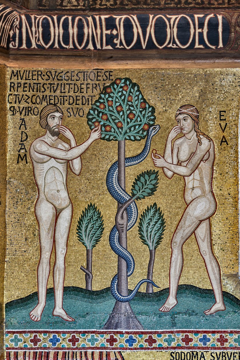 Palatinuksen kappeli (basilika), mosaiikkisykli Vanhasta testamentista, luomisjakso: "Perisynti", XII vuosisata tekijältä Sicilian School