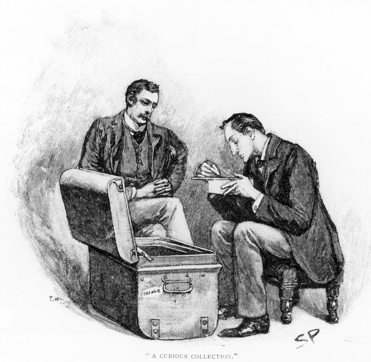 "A Curious Collection", kuvitus Arthur Conan Doylen (1859-1930) teoksesta "The Musgrave Ritual", julkaistu Strand Magazinessa, toukokuussa 1893 tekijältä Sidney Paget