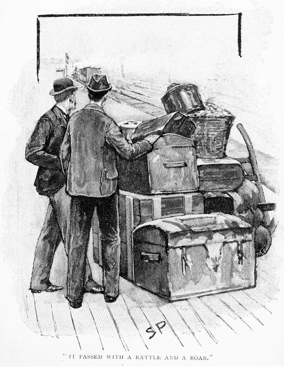 "It Passed with a Rattle and a Roar", kuvitus Arthur Conan Doylen (1859-1930) "Viimeinen ongelma" -julkaisuun, julkaistu Strand Magazinessa joulukuussa 1893 tekijältä Sidney Paget
