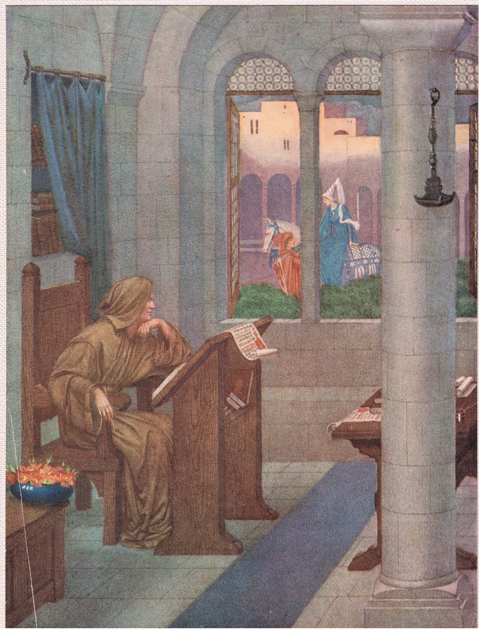 Scriptorium: Se sopii jonkun kauniin pyhimyksen kasvoille tai yhdelle Mariasta, jonka maalaan tekijältä Sidney Meteyard
