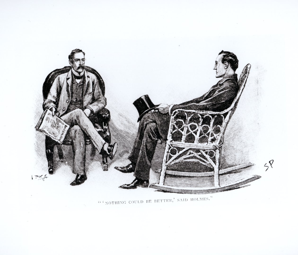 "Mikään ei voisi olla parempaa, sanoi Holmes", kuvitus Arthur Conan Doylen (1859-1930) "The Stock Broker