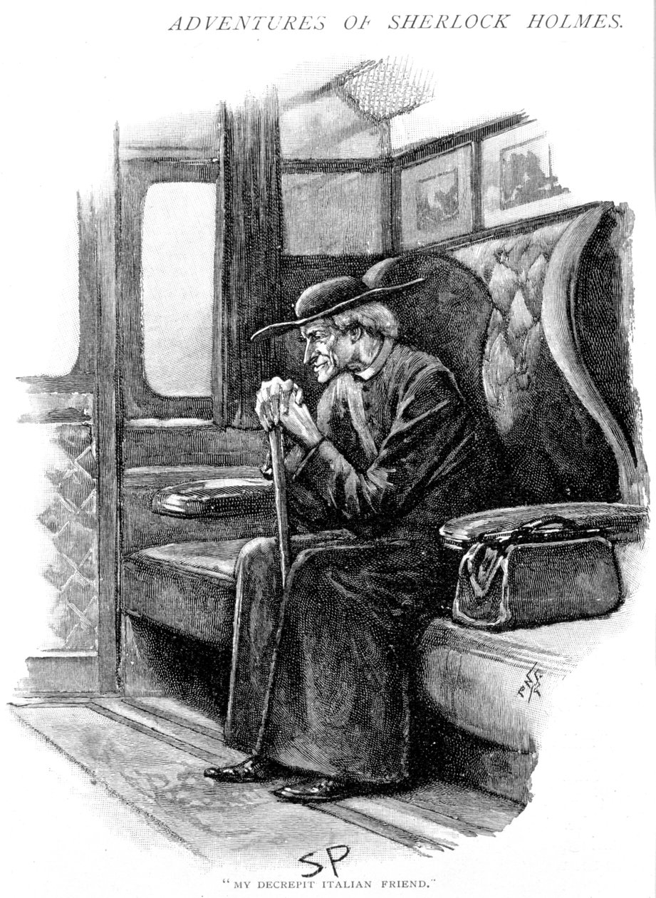 Kohtaus Arthur Conan Doylen lopullisen ongelman seikkailusta, 1893 tekijältä Sidney Paget
