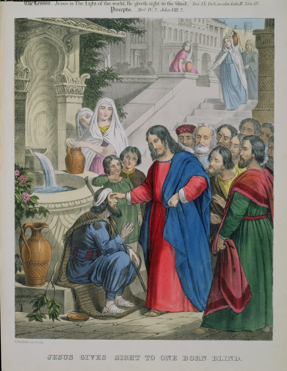 Jeesus antaa näön sokeana syntyneelle, Edward Goverin painamasta Raamatusta, 1870-luku. tekijältä Siegfried Detler Bendixen