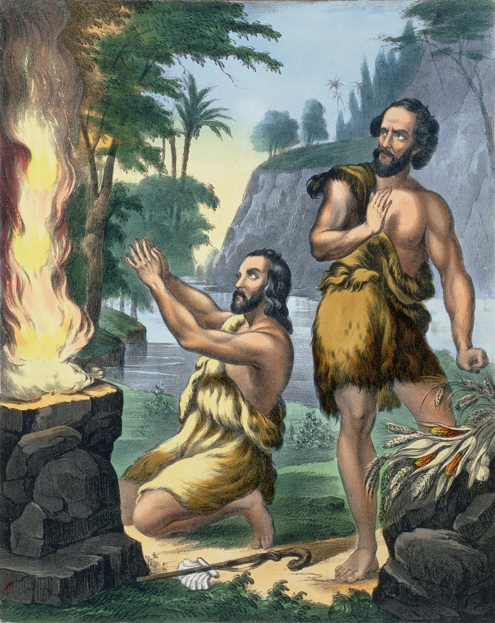 Kainin ja Abelin uhri, Edward Goverin painamasta Raamatusta, 1870-luku tekijältä Siegfried Detler Bendixen
