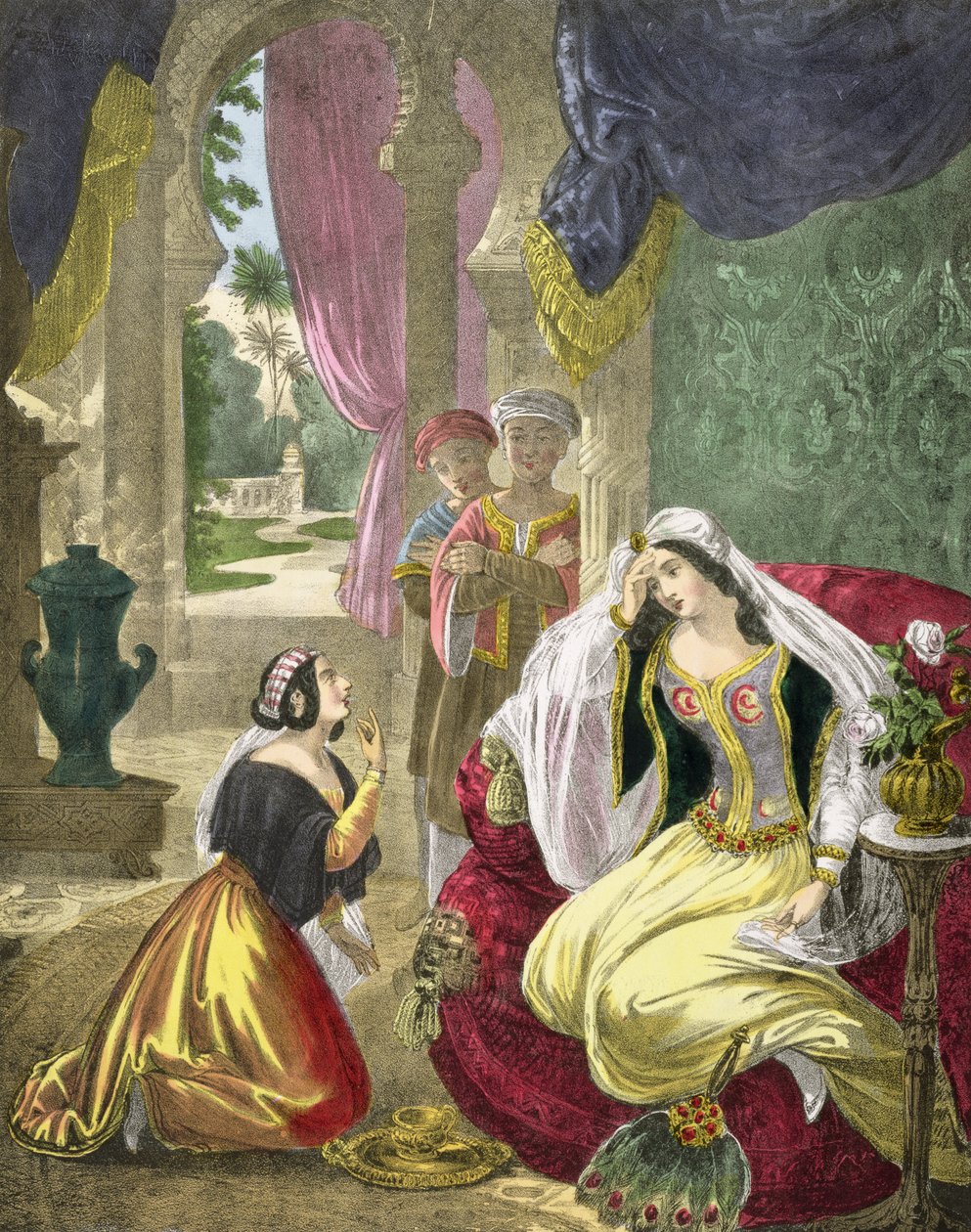 Vangittu heprealainen piika, joka odotti Naamanin vaimoa, Edward Goverin painamasta Raamatusta, 1870-luku tekijältä Siegfried Detler Bendixen