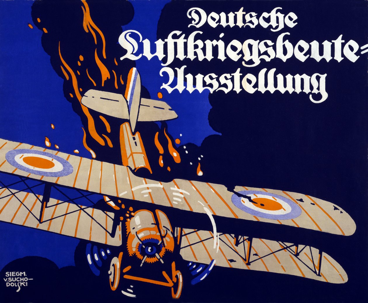 Juliste, joka mainostaa Saksan ilmasotanäyttelyä, 1918 tekijältä Siegmund von Suchodolski