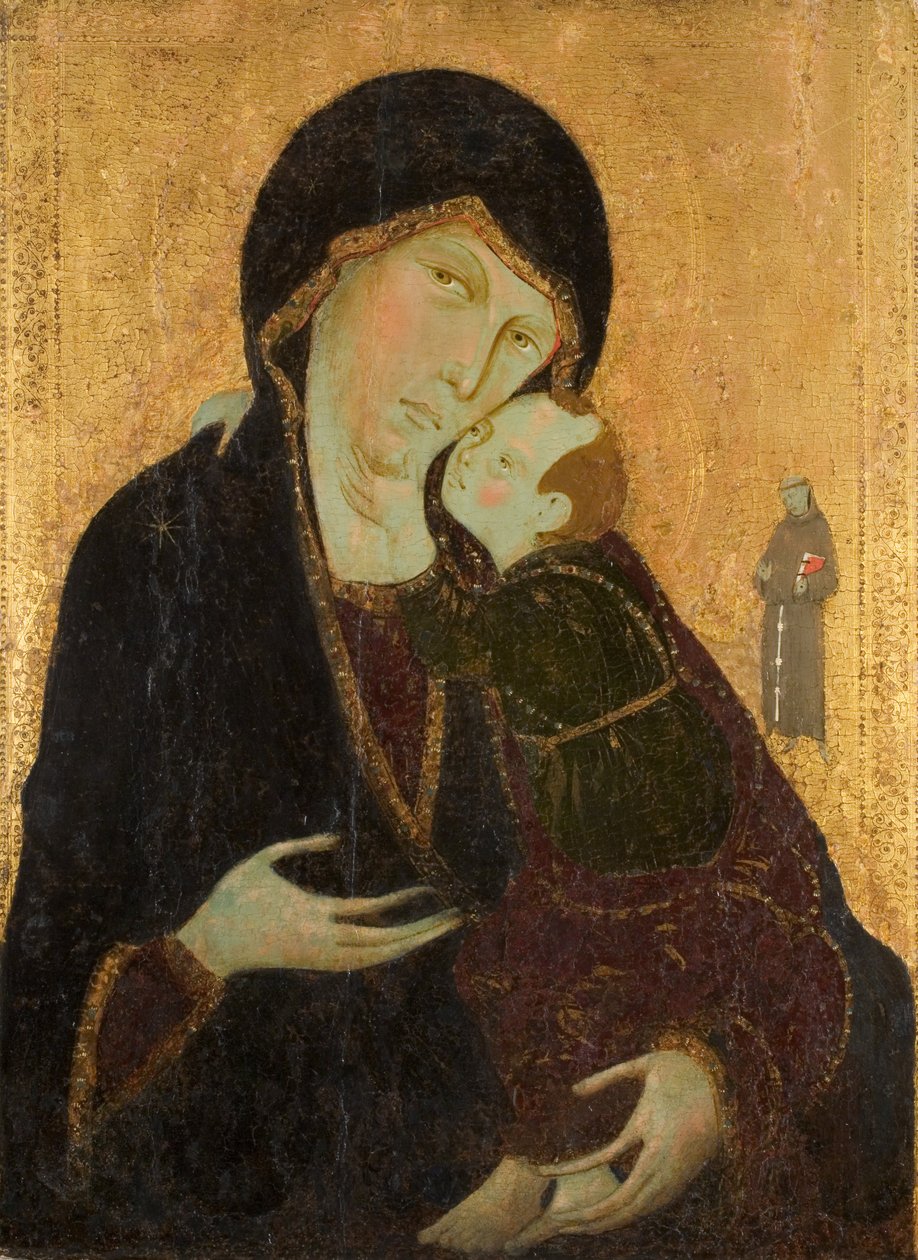 Madonna ja lapsi Pyhän Franciscuksen kanssa, n. 1285 (tempera paneelissa) tekijältä Sienese School