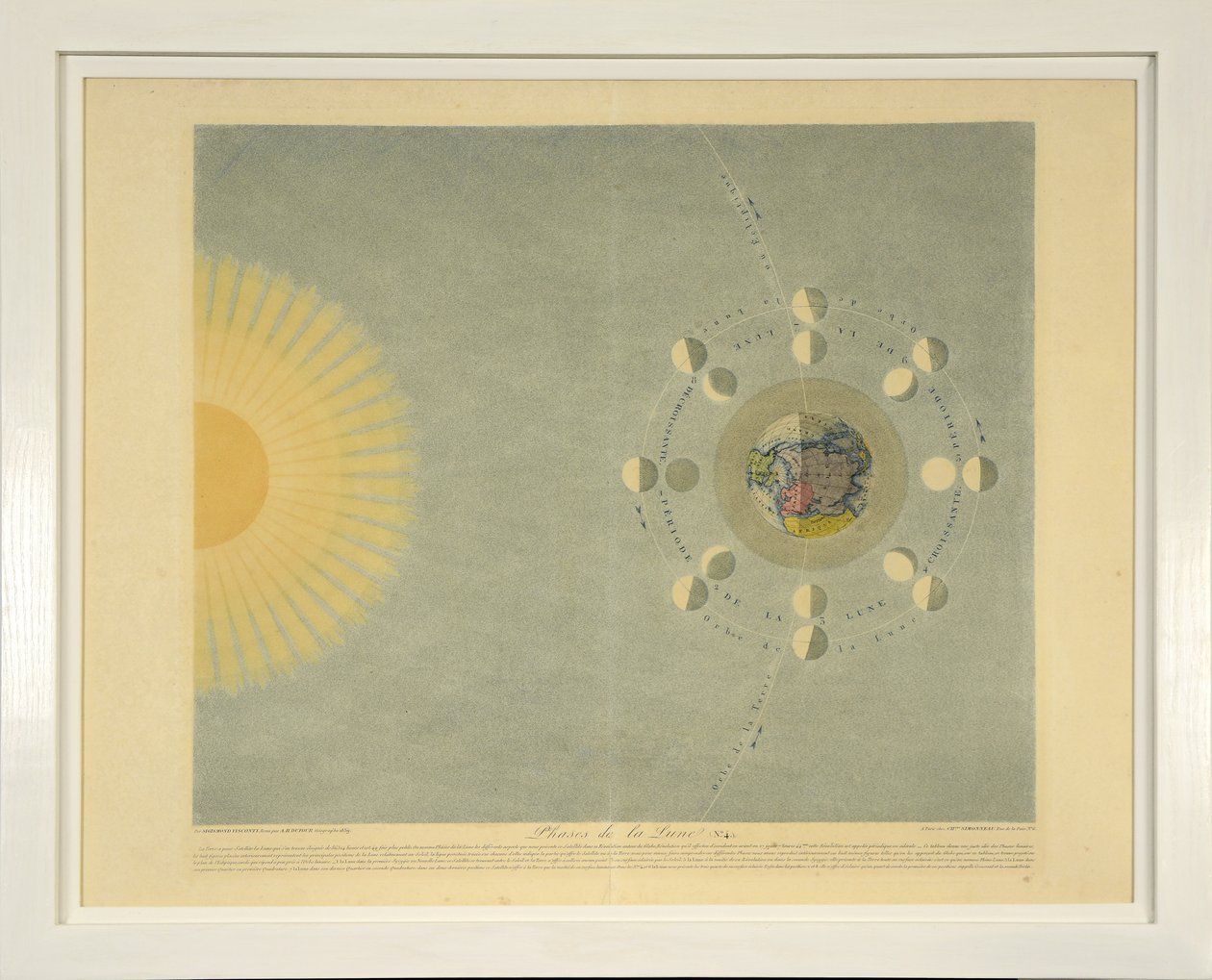 Kuun vaiheet (nro 4), taulusta Tableaux du Systeme Planetaire, pub. Pariisi, 1839 (pistekaiverrus). tekijältä Sigismond Visconti