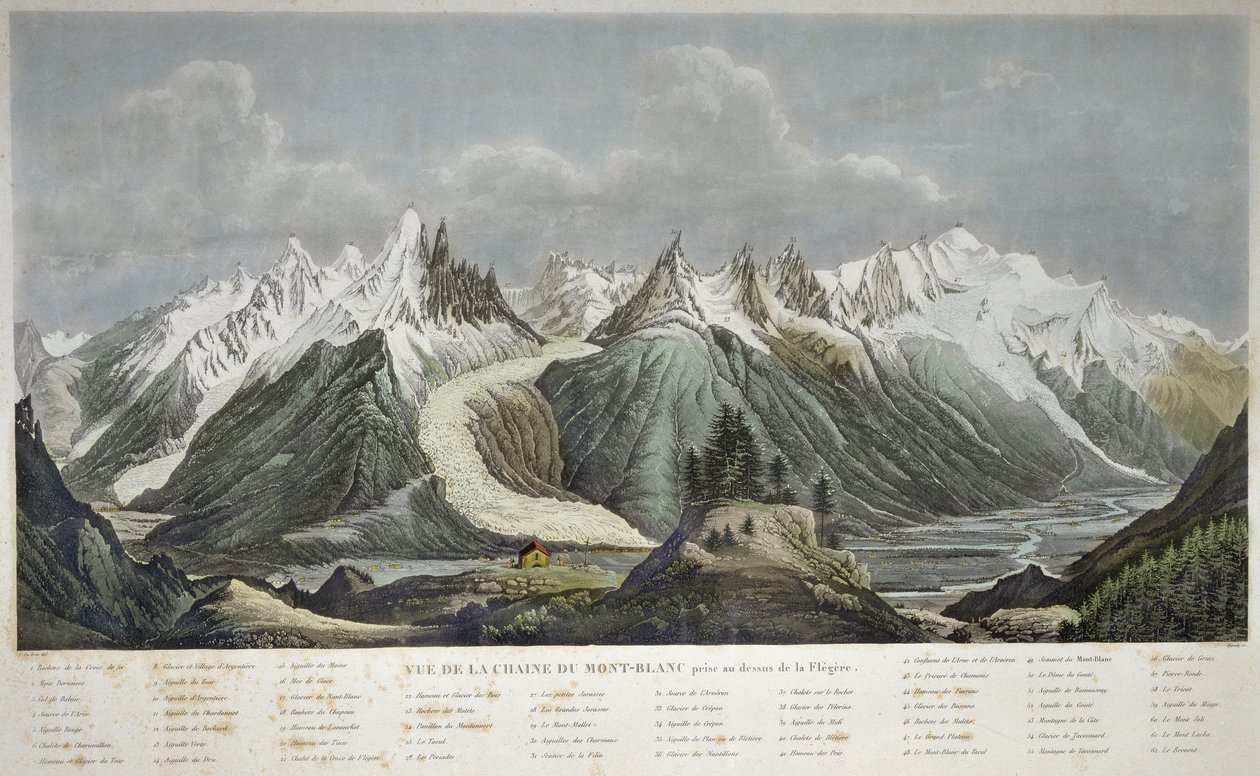Näkymä Mont Blanc -vuorelle (Mont Blanc) - SIGISMOND HIMELYN VUOSI 1801-1872 OTTAMA CHAINE DU MONT BLANC FLEGERE:n yläpuolella - tekijältä Sigismond Himely