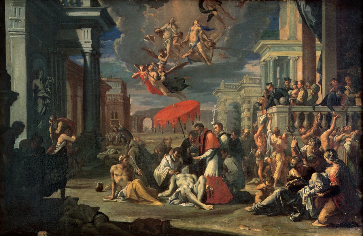 St. Charles Borromeo jakamassa sakramentin ruton uhreille vuonna 1576 tekijältä Sigismondo Caula