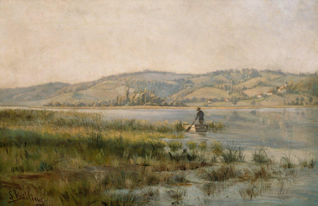 Melova mies järvellä (maalaus) tekijältä Sigrid Bolling