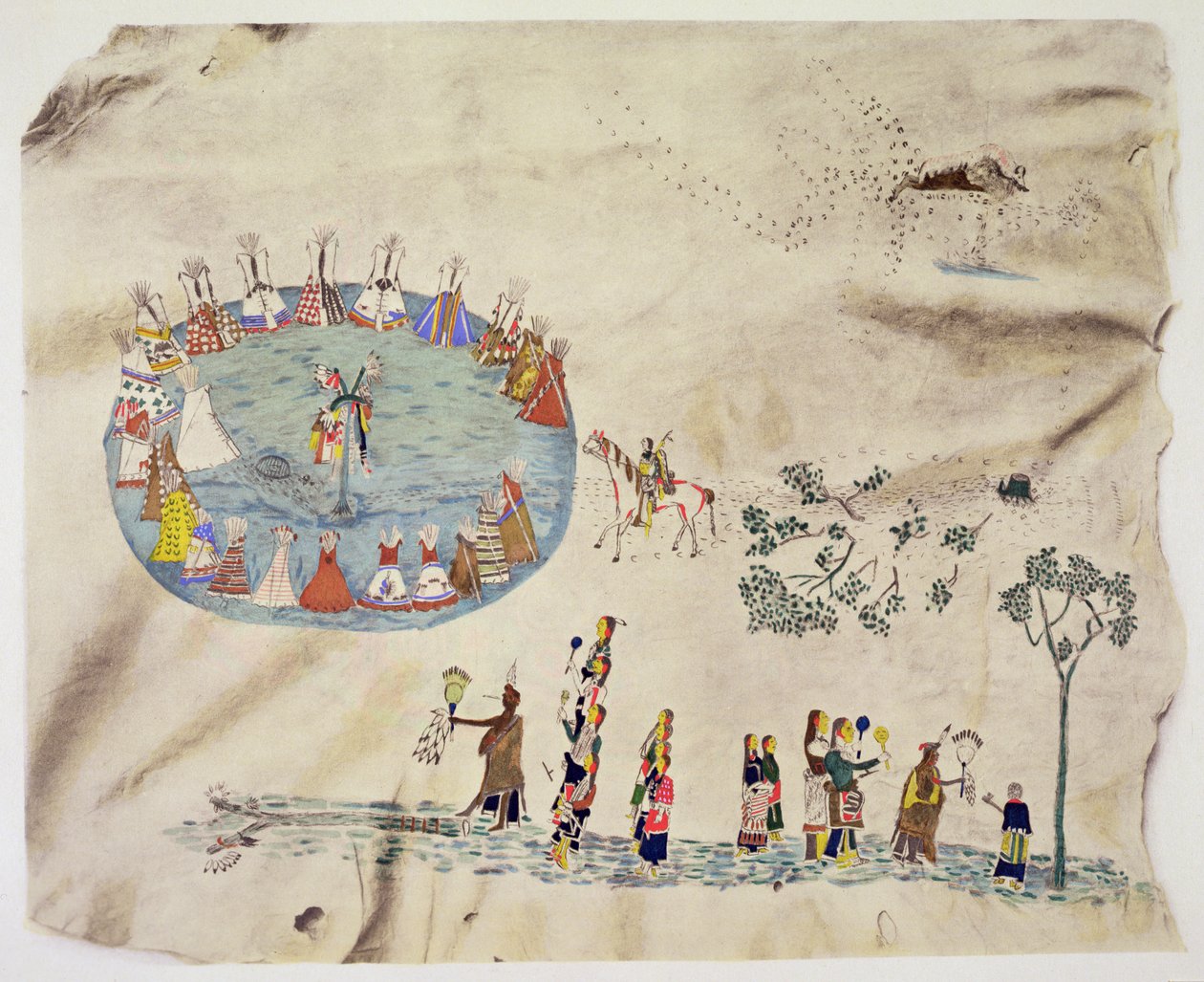 The Shoshone Sun Dance (pigmentti peuranahalla) tekijältä Silver  Horn