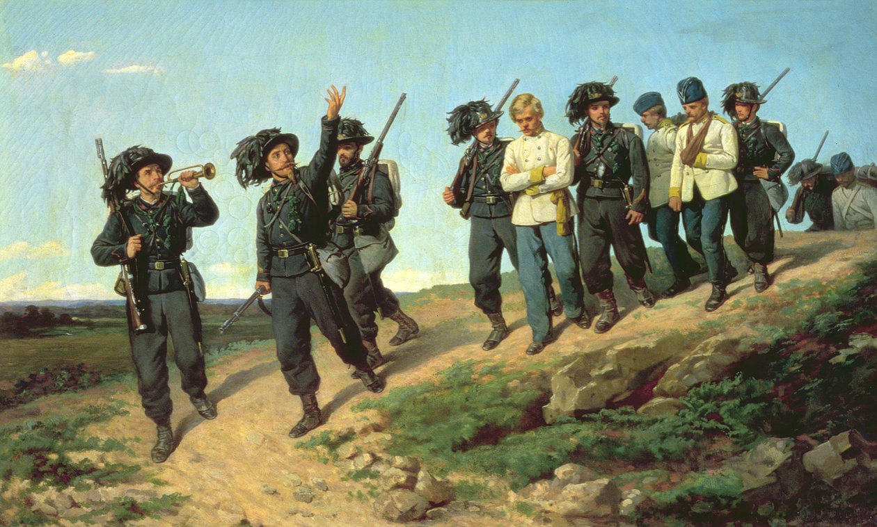 Italialainen kiväärirykmentti, joka palasi tiedustelupartiolta, 1861 tekijältä Silvestro Lega