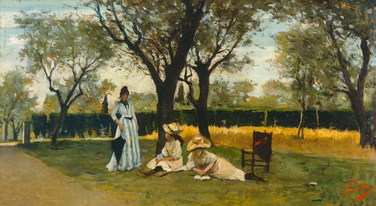 Poggio Pianon huvilassa, kirjoittanut Silvestro Lega (1826-1895), öljy paneelille, 34x60,5 cm tekijältä Silvestro Lega
