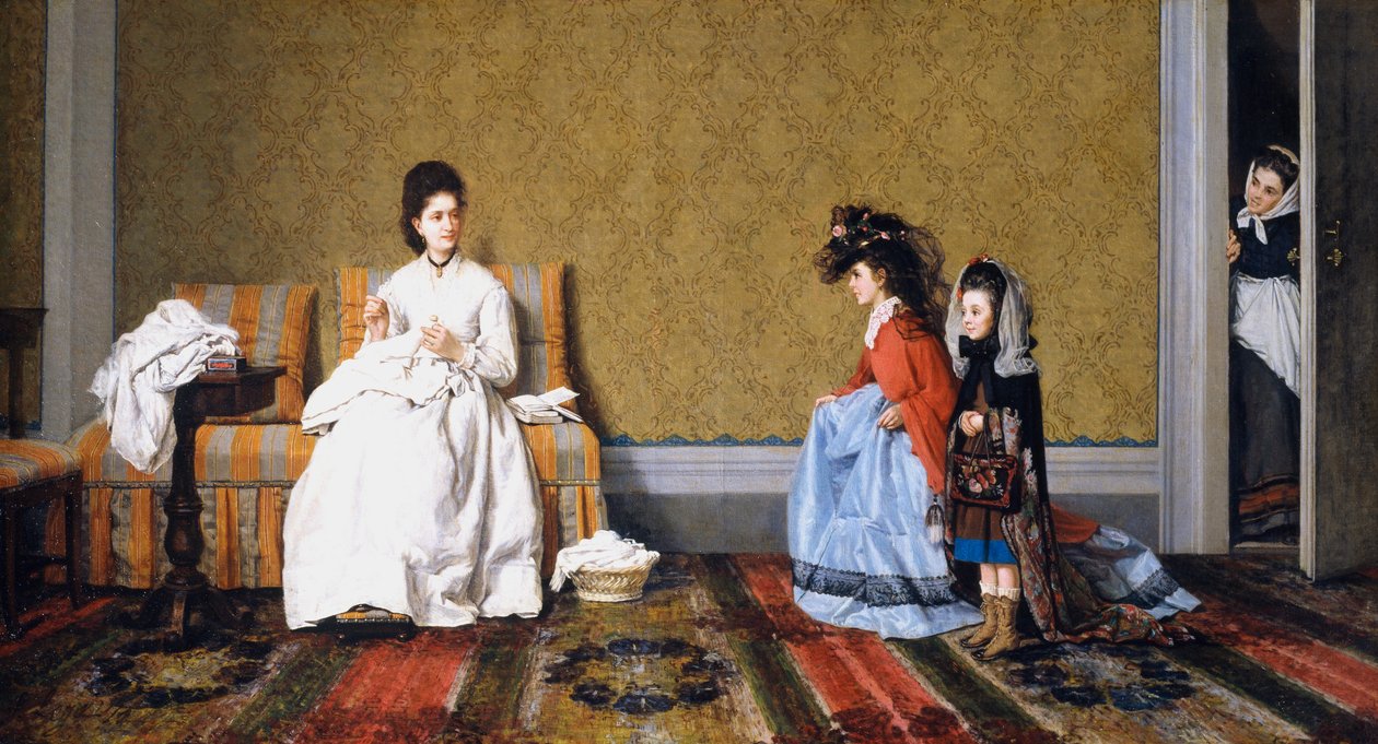 Tytöt naisille, kirjoittanut Silvestro Lega (1826-1895), öljy kankaalle, 59x111 cm tekijältä Silvestro Lega